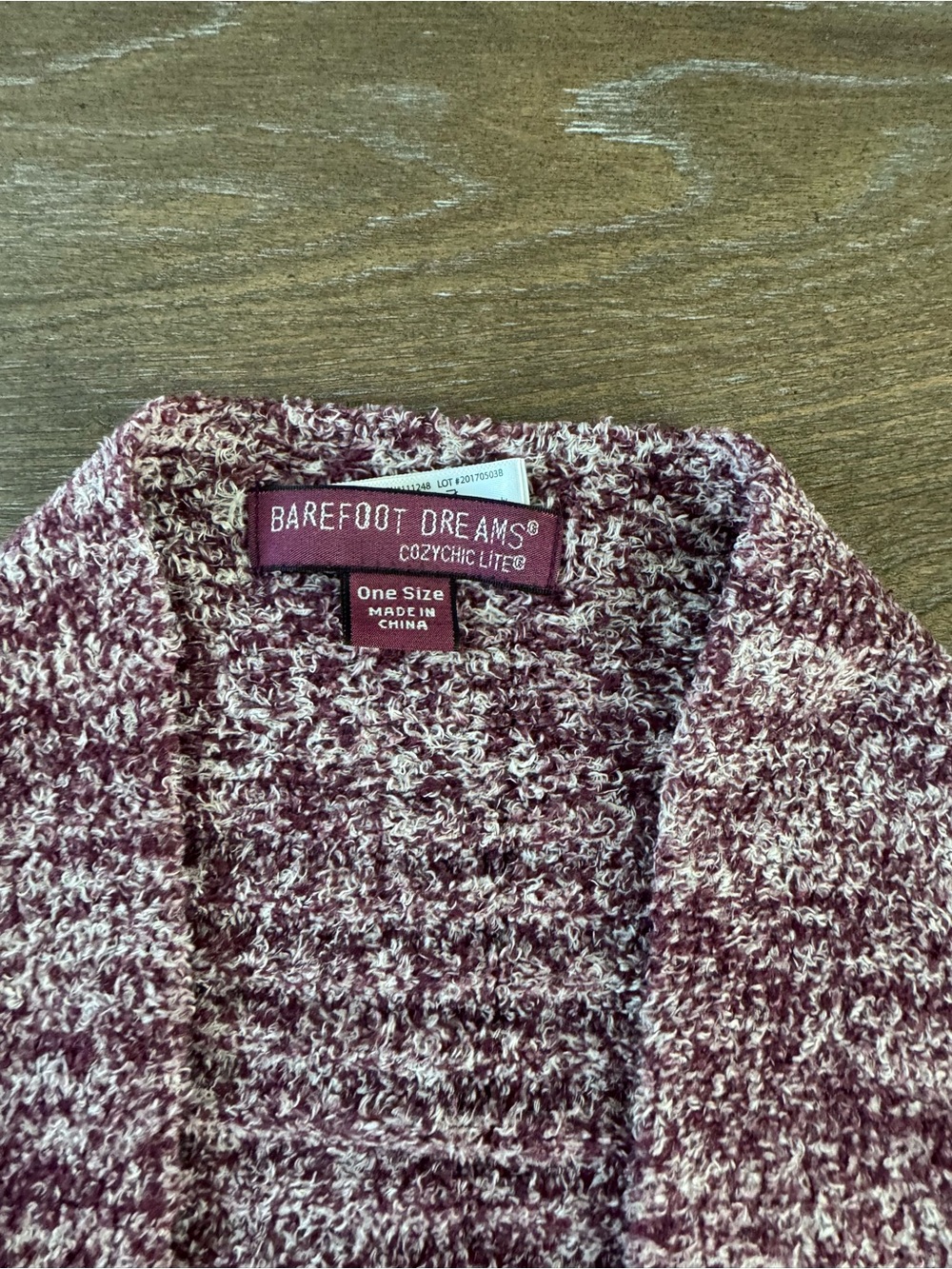 Barefoot Dreams Marled Burgundy and Cream Open Knit Cardigan shawl